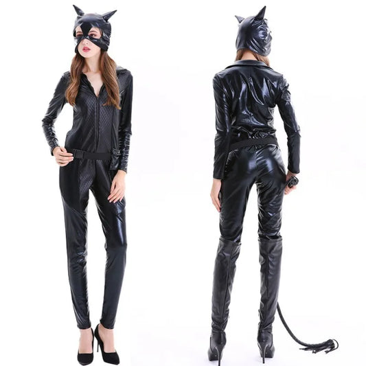 Costume Catwoman Femme - Combinaison Cuir avec Fouet