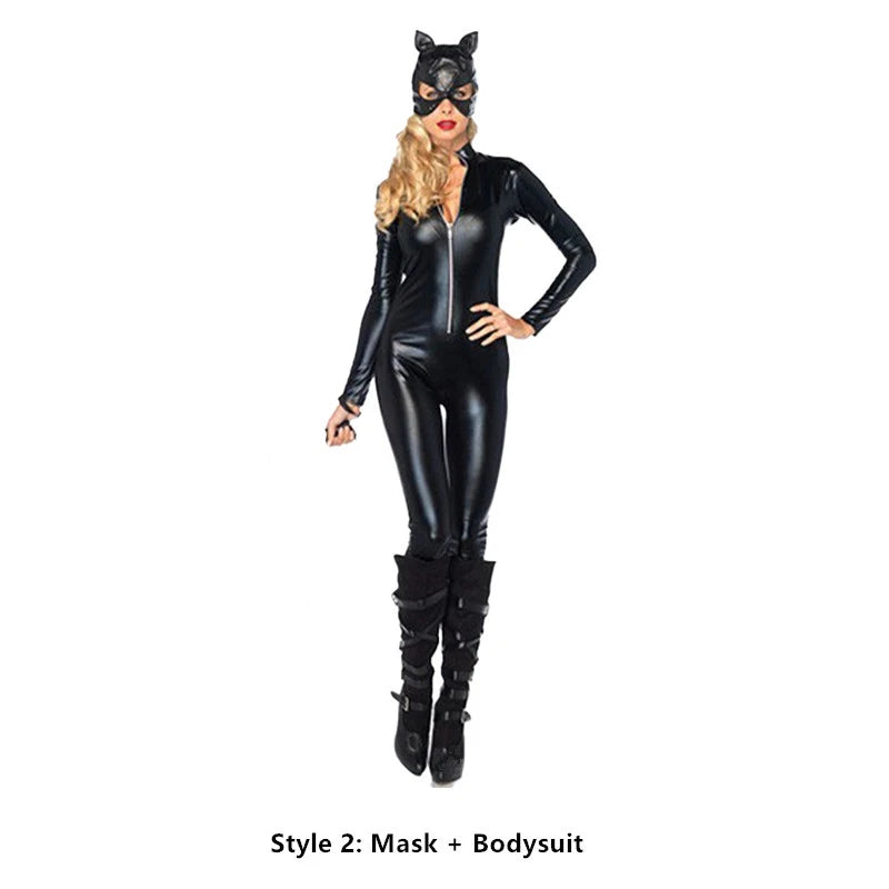 Costume Catwoman Femme - Combinaison Cuir avec Fouet