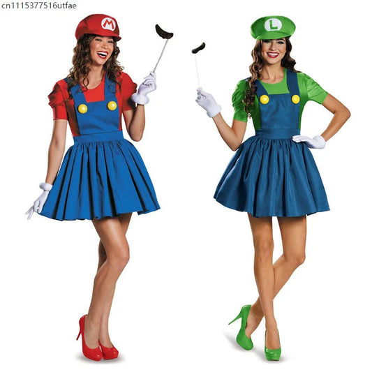 Costume Mario et Luigi Femme - Robe, Chapeau et Moustache