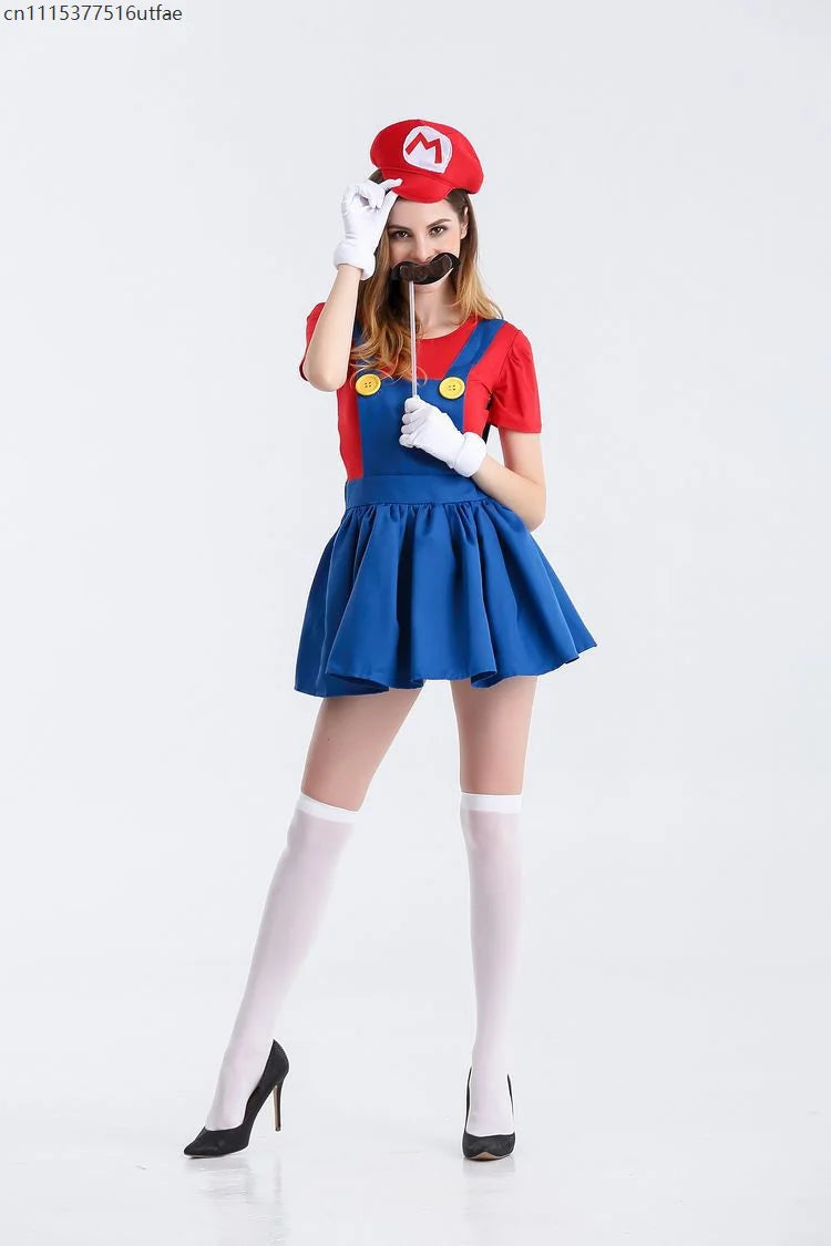 Costume Mario et Luigi Femme - Robe, Chapeau et Moustache