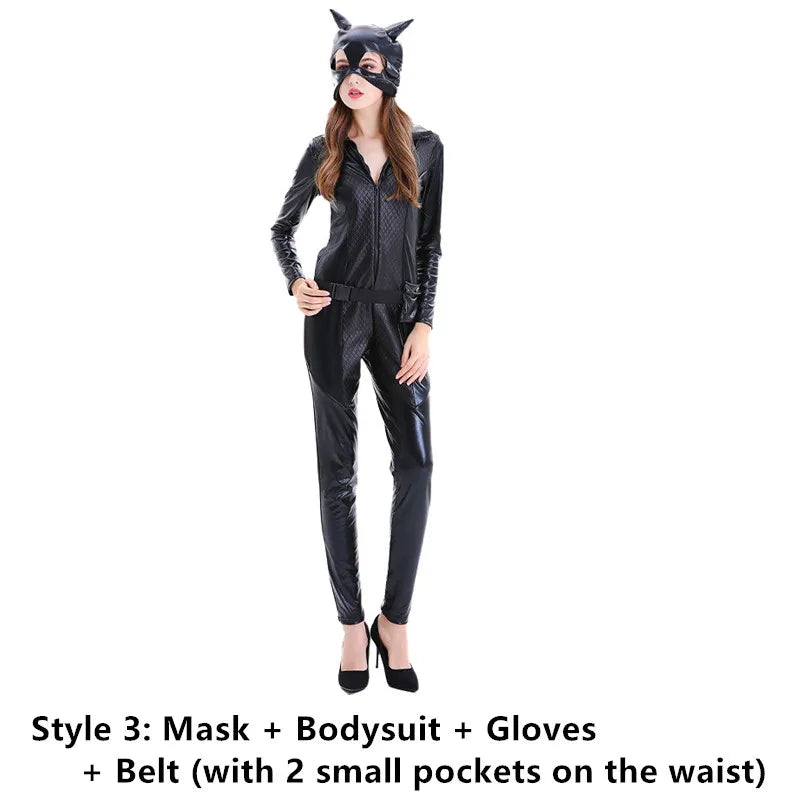 Costume Catwoman Femme - Combinaison Cuir avec Fouet