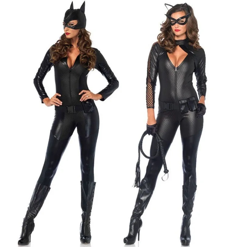 Costume Catwoman Femme - Combinaison Cuir avec Fouet