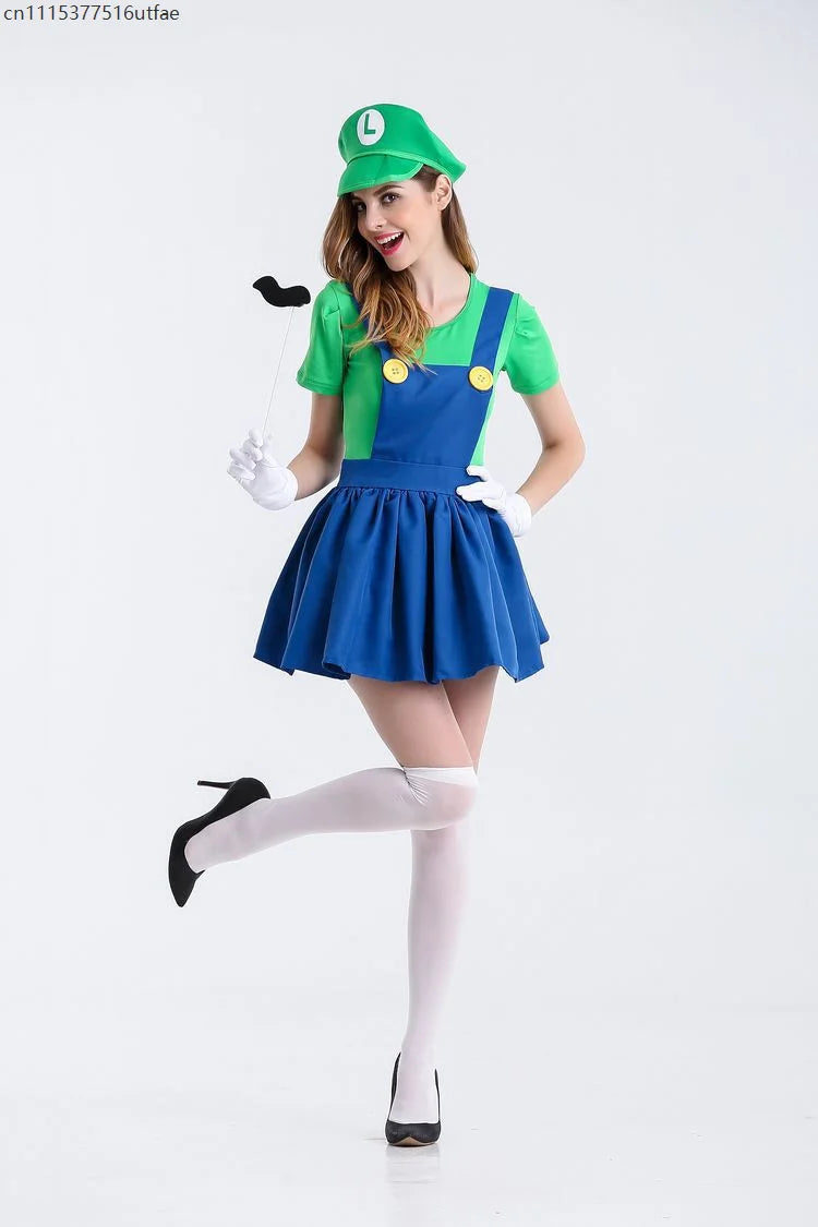 Costume Mario et Luigi Femme - Robe, Chapeau et Moustache