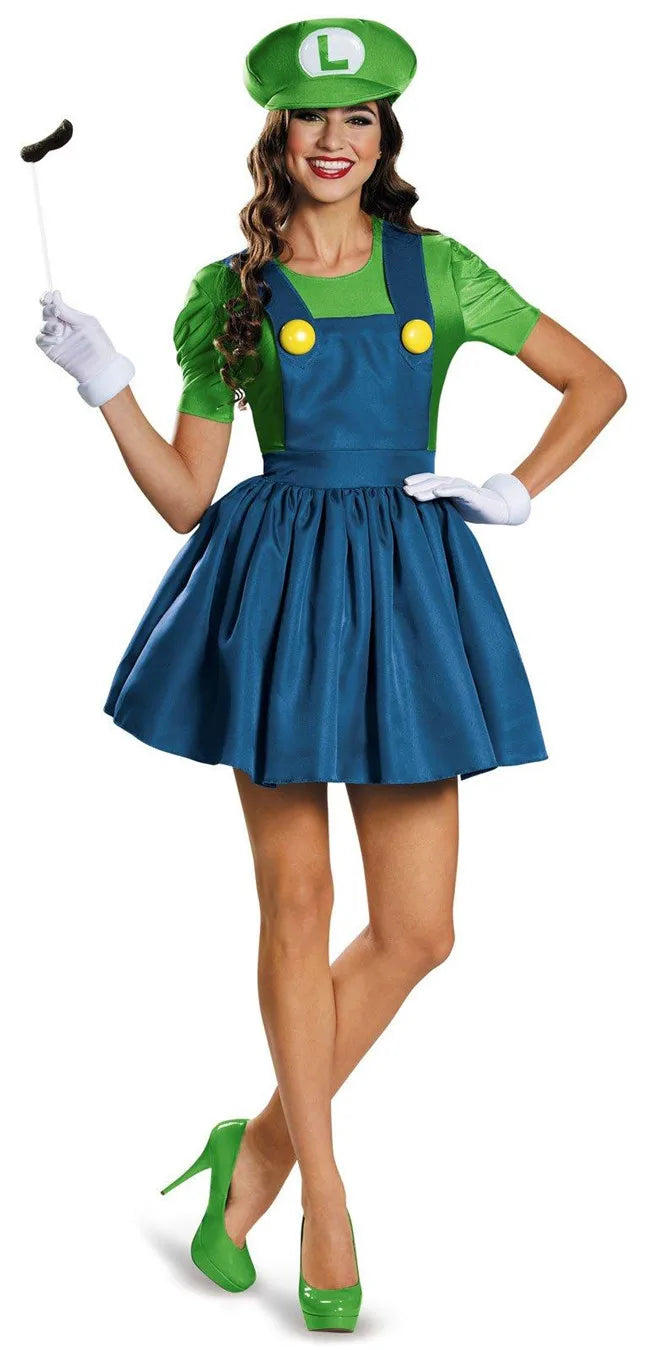 Costume Mario et Luigi Femme - Robe, Chapeau et Moustache