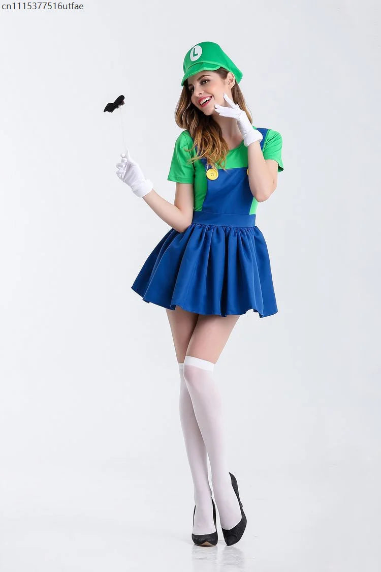 Costume Mario et Luigi Femme - Robe, Chapeau et Moustache